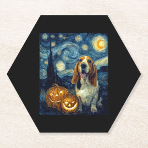 Cute Basset Hound Dog Halloween Jack O Lantern Pum Paper Coaster