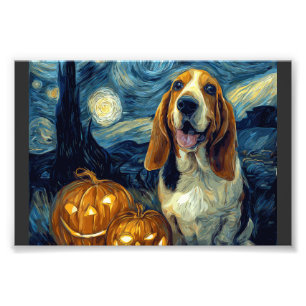 Cute Basset Hound Dog Halloween Jack O Lantern Pum Photo Print