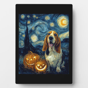 Cute Basset Hound Dog Halloween Jack O Lantern Pum Plaque
