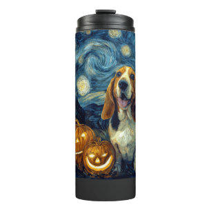 Cute Basset Hound Dog Halloween Jack O Lantern Pum Thermal Tumbler