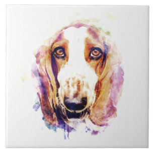 Cute Basset Hound Dog Head Face Puppy Ceramic Tile