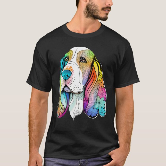 Cute Basset Hound Dog on Basset Hound T-Shirt (Front)