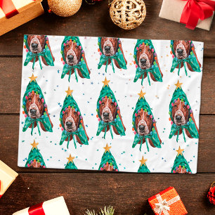 Cute Basset Hound Dog Pattern Christmas Fleece Blanket