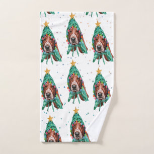 Cute Basset Hound Dog Pattern Christmas Hand Towel