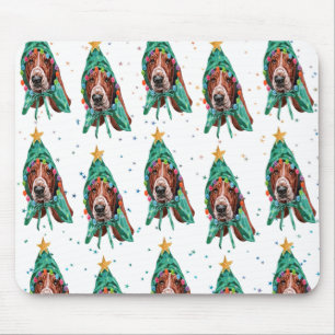 Cute Basset Hound Dog Pattern Christmas Mouse Pad