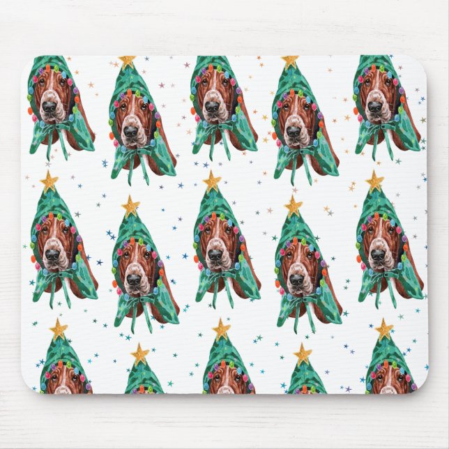 Cute Basset Hound Dog Pattern Christmas Mouse Pad (Front)