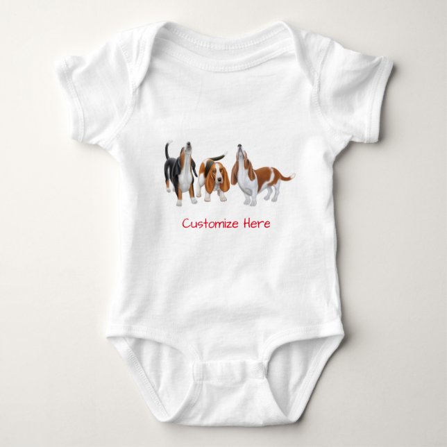 Cute Basset Hound Dogs Baby One Piece Baby Bodysuit (Front)