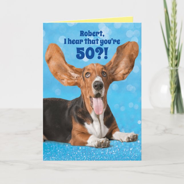 Cute Basset Hound Funny Custom Age Birthday Card (Front)
