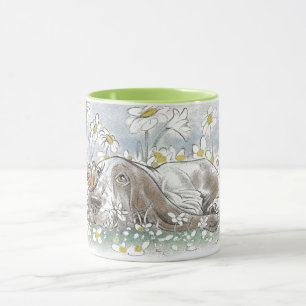 Cute Basset Hound in Daisy Field – Adorable Spring Mug