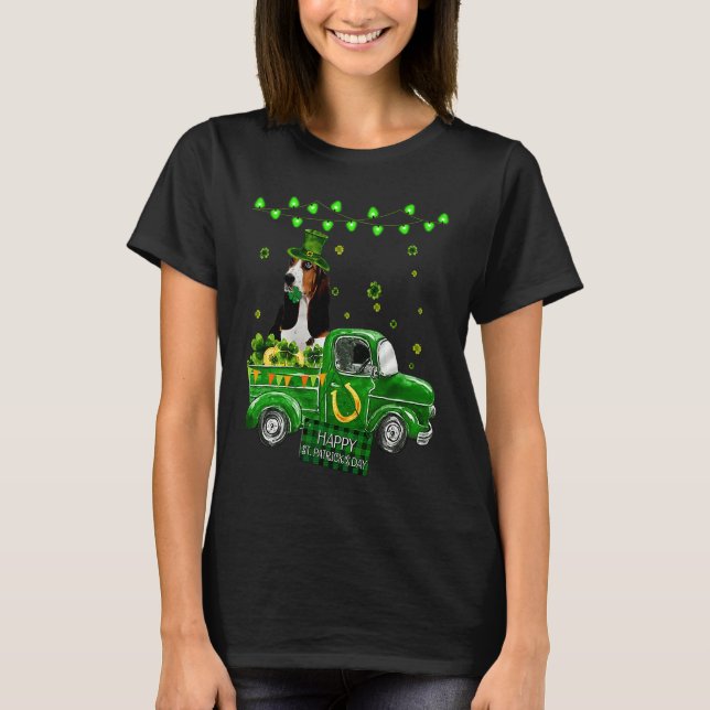 Cute Basset Hound Leprechaun Hat Truck Shamrock St T-Shirt (Front)