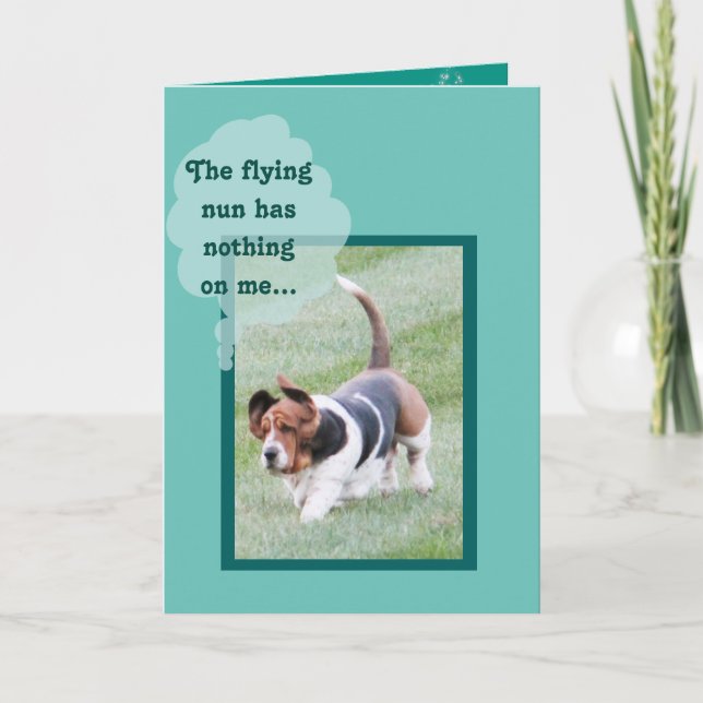 Cute Basset Hound on Funny Birthday Card (Front)