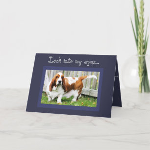 Cute Basset Hound on Funny Birthday Card with Cake