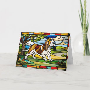 Cute Basset Hound Stained Glass Card