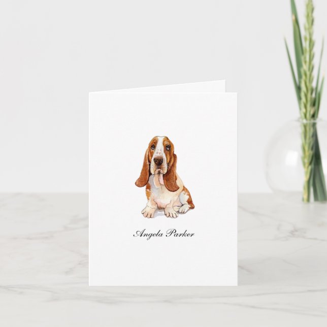 Cute Basset Hound watercolor folded Thank You Card (Front)