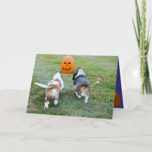 Cute Basset Hounds on Funny Halloween Card