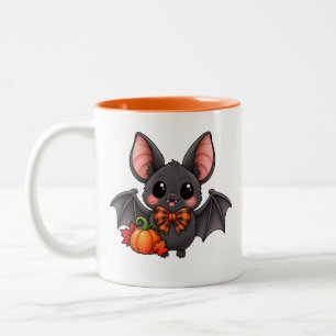 Cute Bat and Pumpkin Halloween Two-Tone Coffee Mug