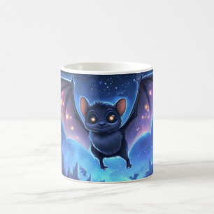 cute bat flying at night under a starry and cloudy coffee mug
