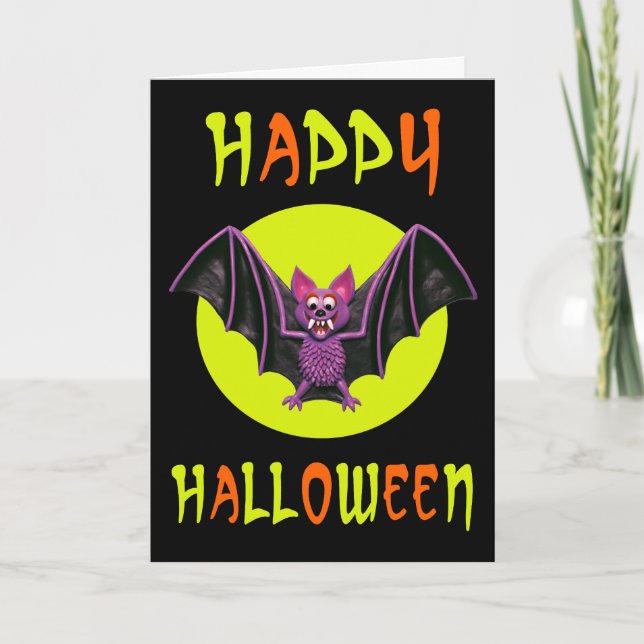 Cute Bat Halloween Party Card (Front)