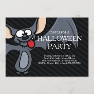 Cute Bat Halloween Party Invitation
