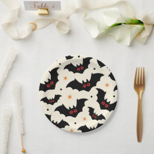 Cute Bat Halloween Spooky Pattern Paper Plate