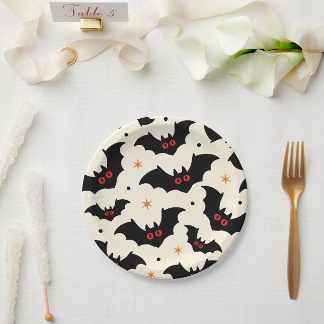 Cute Bat Halloween Spooky Pattern Paper Plate (Wedding)