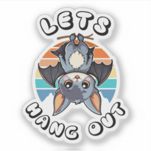 Cute Bat Hanging and Retro Sunset Let's Hang Out