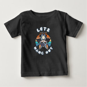 Cute Bat Hanging and Retro Sunset   Let's Hang Out Baby T-Shirt