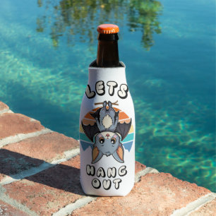 Cute Bat Hanging and Retro Sunset   Let's Hang Out Bottle Cooler