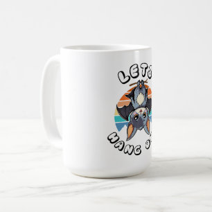 Cute Bat Hanging and Retro Sunset   Let's Hang Out Coffee Mug