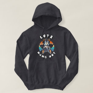 Cute Bat Hanging and Retro Sunset   Let's Hang Out Hoodie