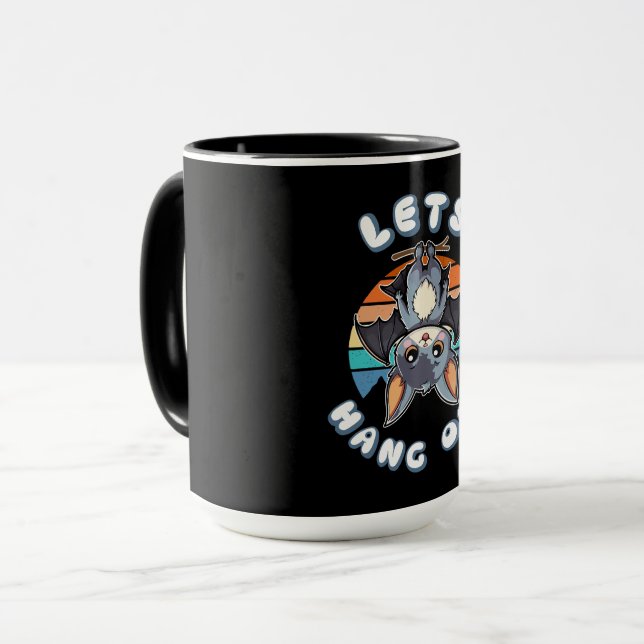 Cute Bat Hanging and Retro Sunset | Let's Hang Out Mug (Front Left)