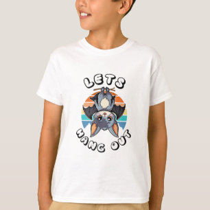 Cute Bat Hanging and Retro Sunset Let's Hang Out T-Shirt