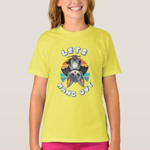 Cute Bat Hanging and Retro Sunset   Let's Hang Out T-Shirt
