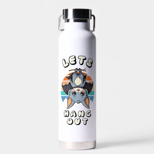 Cute Bat Hanging and Retro Sunset   Let's Hang Out Water Bottle