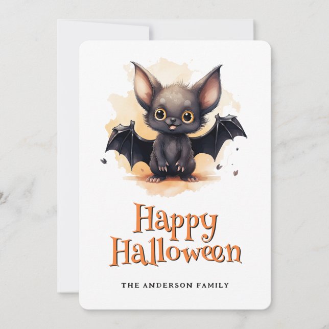 Cute Bat Kids Happy Halloween Card (Front)