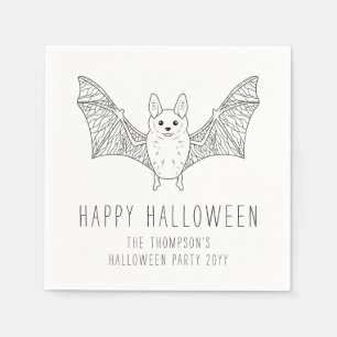 Cute Bat Minimal Line Art Happy Halloween Napkin