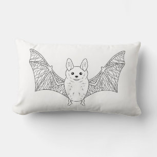 Cute Bat Minimal Line Art Modern Halloween Lumbar Cushion