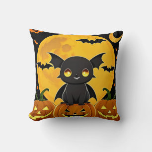 🦇🎃 Cute Bat Pumpkin Cosy Halloween Night Glow ✨ Cushion