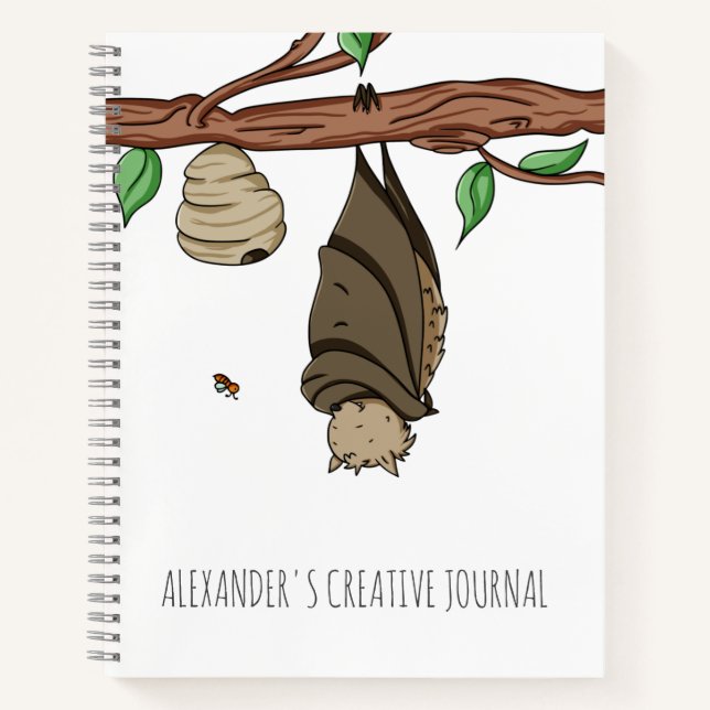 Cute Bat Sleeping Kids Art Sketchbook Notebook (Front)