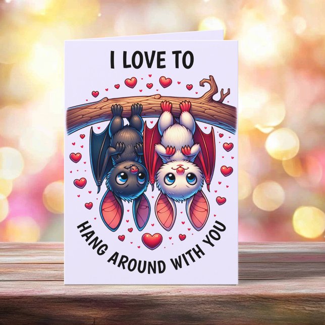 Cute Bat Valentine I Love Hanging Around with You Holiday Card (Creator Uploaded)