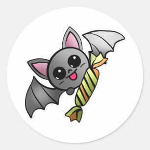 Cute Bat with Candy Classic Round Sticker