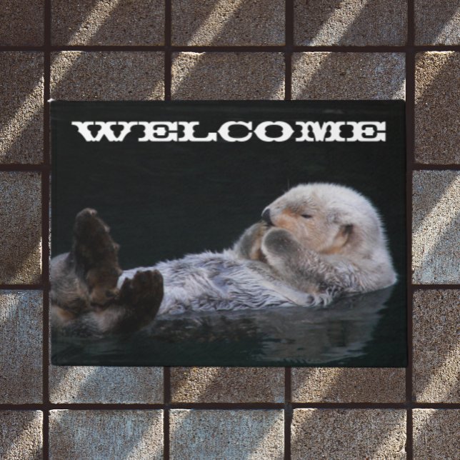 Cute Bathing Sea Otter Welcome Doormat (In Situ)