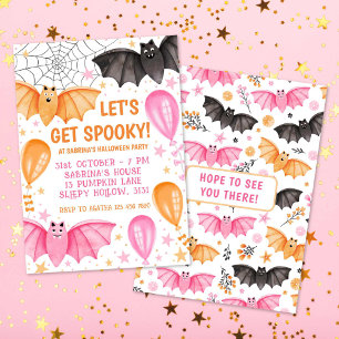 Cute Bats and Balloons Pastel Halloween Invitation