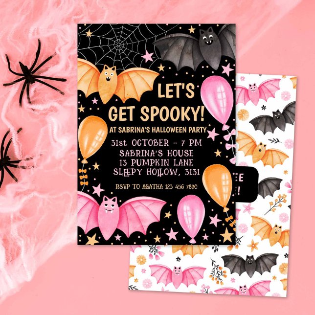 Cute Bats and Balloons Pastel Halloween Invitation (Cute Bats and Balloons Pastel Halloween Invitation)