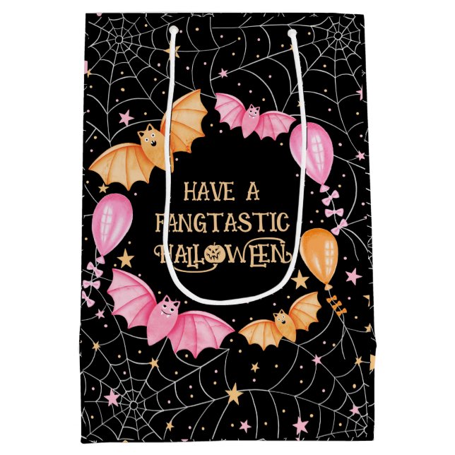 Cute Bats, Balloons and Spiderwebs Halloween Medium Gift Bag (Back)