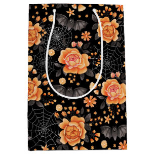 Cute Bats, Florals and Spiderwebs Halloween Medium Gift Bag