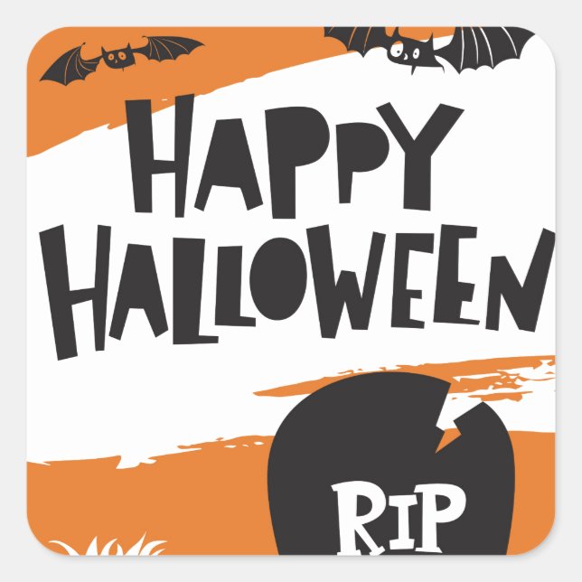 Cute Bats Grave Happy Halloween Square Sticker (Front)