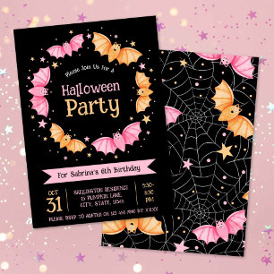 Cute Bats Halloween Birthday Party Invitation