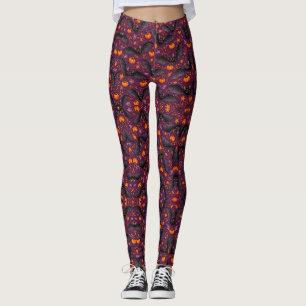 Cute Bats Pumpkin Vines Plum Halloween Leggings