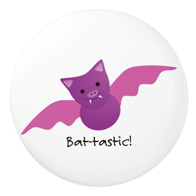 Cute Battastic Pink Bat Ceramic Knob (Front)